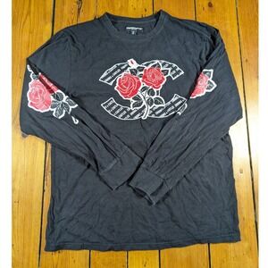 Crooks & Castles Mens Large Long Sleeve T-Shirt Black Rose Graphic Print